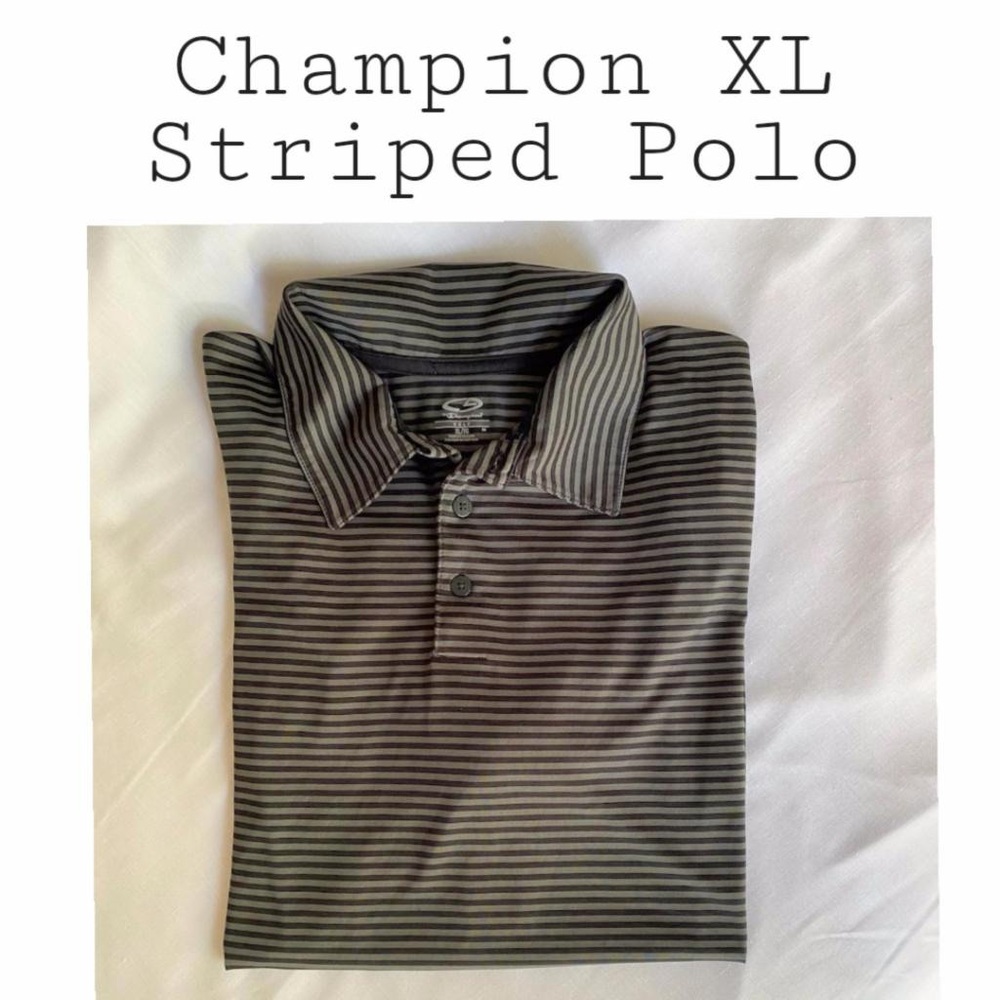 Champion Mens Black & Grey Striped Collar Short Sleeve Polo Shirt in an XL